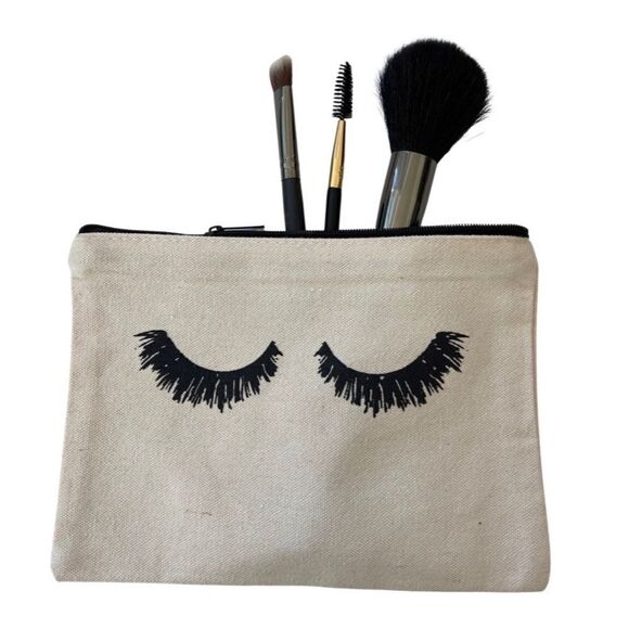 “I WISH MY EYELASHES WERE THIS PERFECT" Canvas Cosmetic Bag • NWOT - Picture 1 of 5